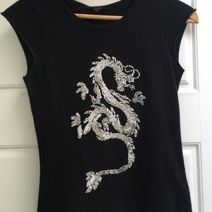 Jacob cap sleeve knit top with sequin dragon